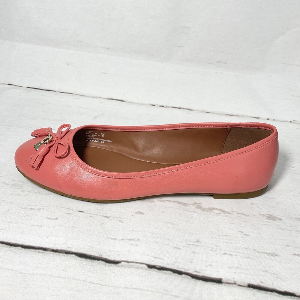 Coach Benni Shoes Women's 8.5B Coral Ballet Flats‎ Leather Bow EUC